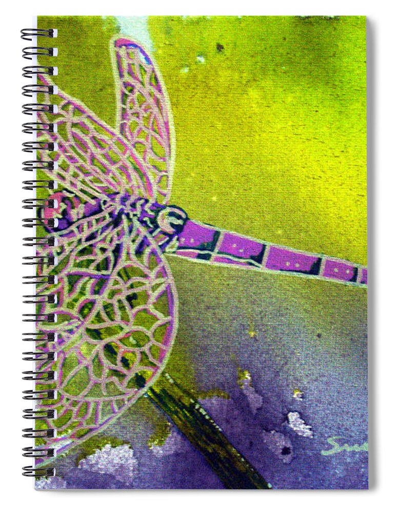 Dragonfly Spiral Notebook featuring the painting Purple Dragonfly by Susan Kubes