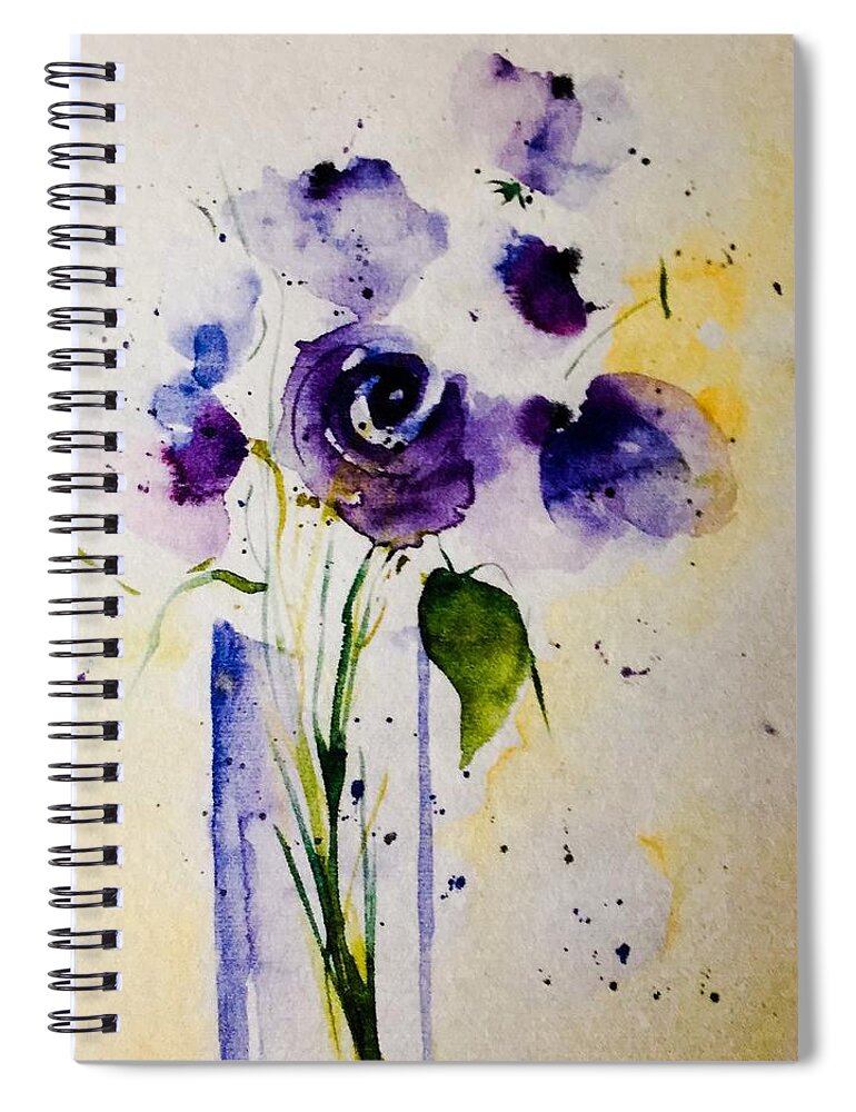 Flower Spiral Notebook featuring the painting Purple Flowers In The Vase by Britta Zehm