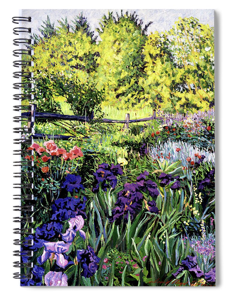Irises Spiral Notebook featuring the painting Purple Garden by David Lloyd Glover