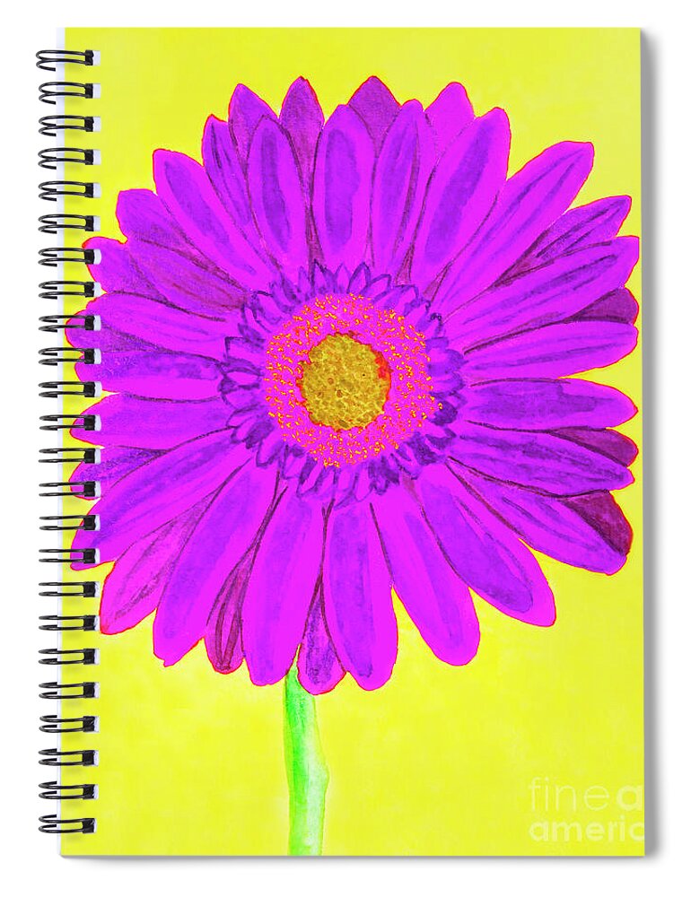 Gerbera Spiral Notebook featuring the painting Purple gerbera on yellow, watercolor by Irina Afonskaya