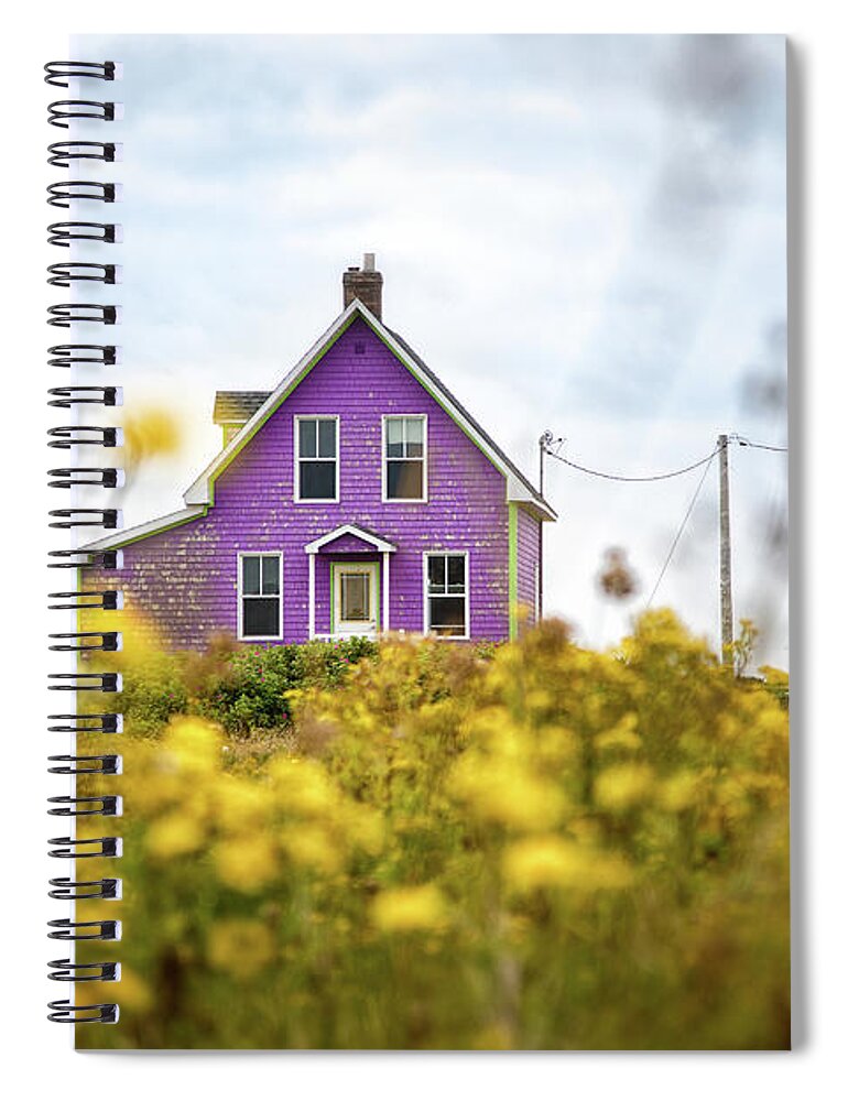 Island Spiral Notebook featuring the photograph Purple house and yellow flowers by Jane Rix