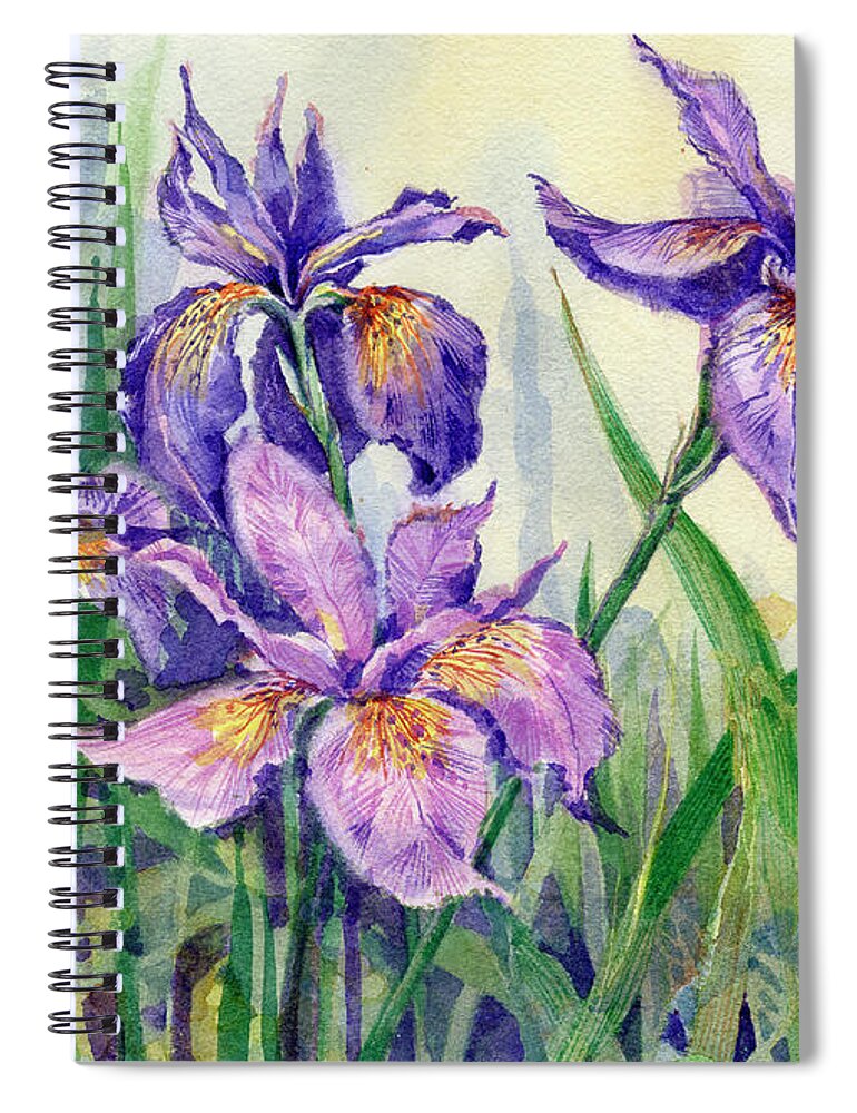 Clematis Spiral Notebook featuring the painting Purple Iris by Garden Gate