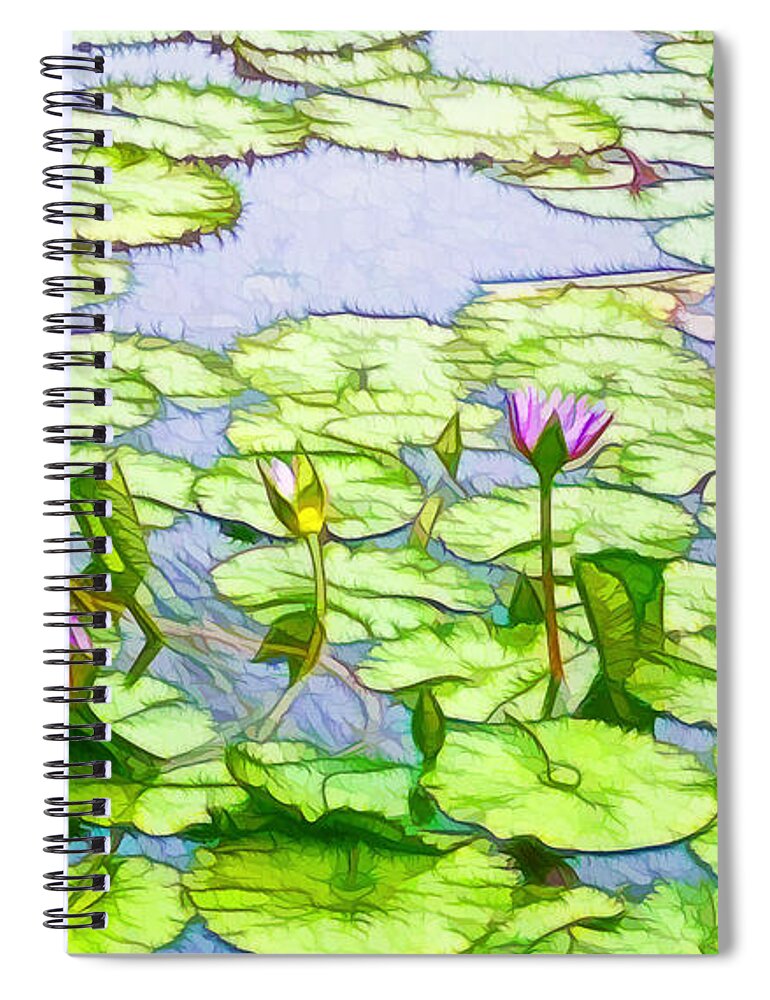 Purple Lotus Flower Reflection Spiral Notebook featuring the painting Purple Lotus Flower by Jeelan Clark