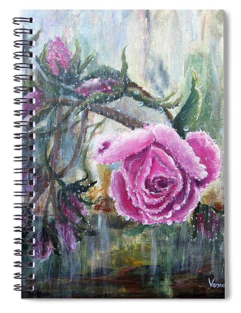 Purple Spiral Notebook featuring the painting Purple Rain by Vesna Martinjak