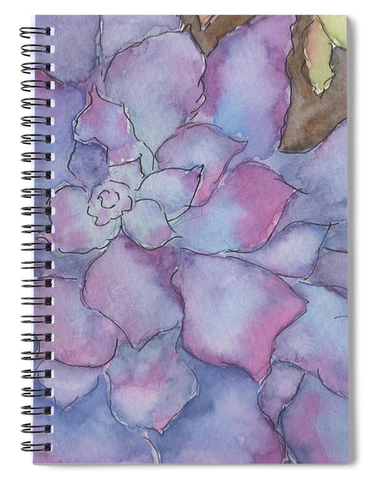 Watercolor Spiral Notebook featuring the painting Purple Succulent by Marcy Brennan