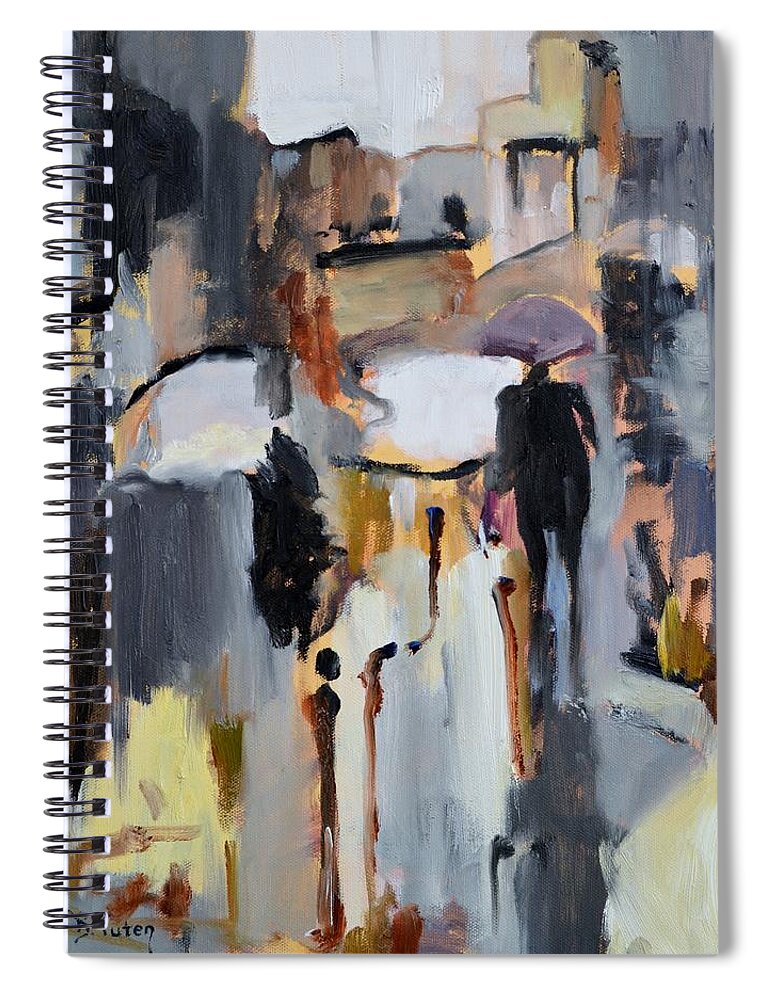 Rain Spiral Notebook featuring the painting Purple Umbrella by Donna Tuten