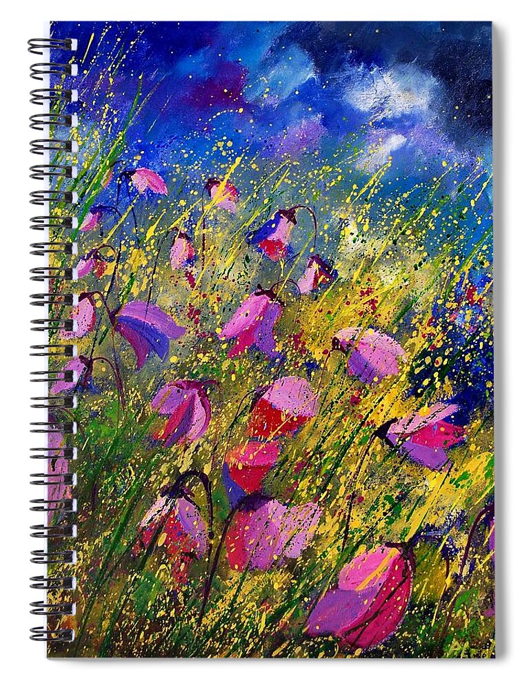 Poppies Spiral Notebook featuring the painting Purple Wild Flowers by Pol Ledent