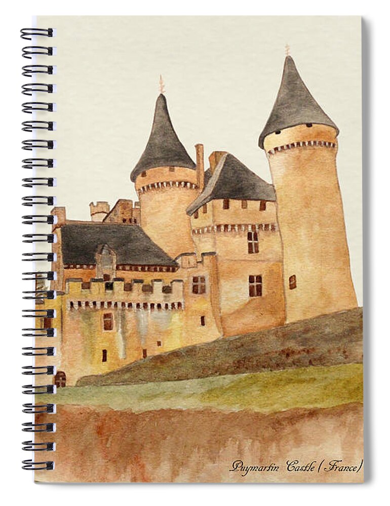 Castle Spiral Notebook featuring the painting Puymartin Castle by Angeles M Pomata