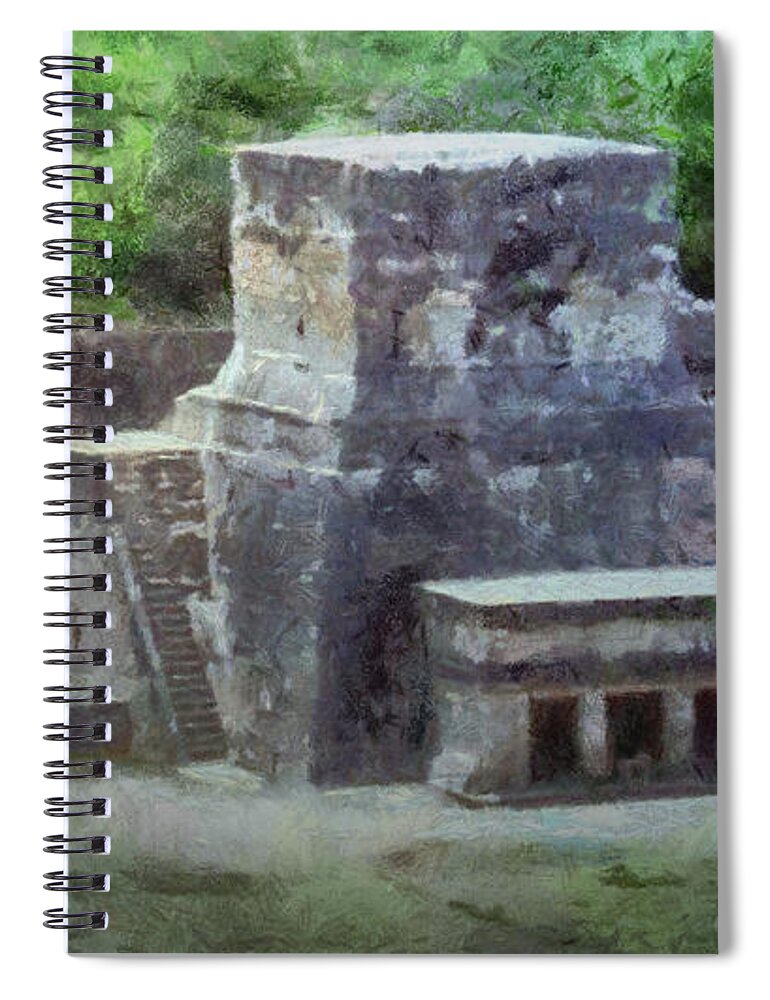 Yucatan Spiral Notebook featuring the painting Pyramid View by Jeffrey Kolker