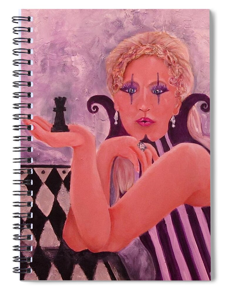 Harlequin Spiral Notebook featuring the painting Queen of Diamonds by Carol Allen Anfinsen