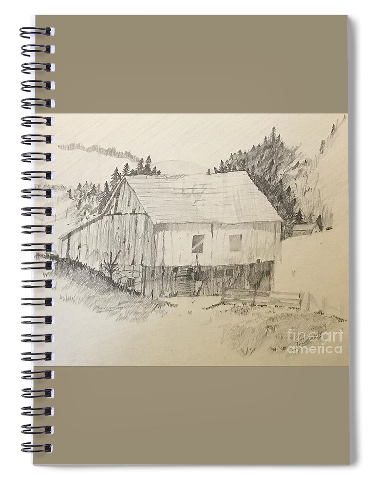 Barn Spiral Notebook featuring the drawing Quiet Barn by Thomas Janos