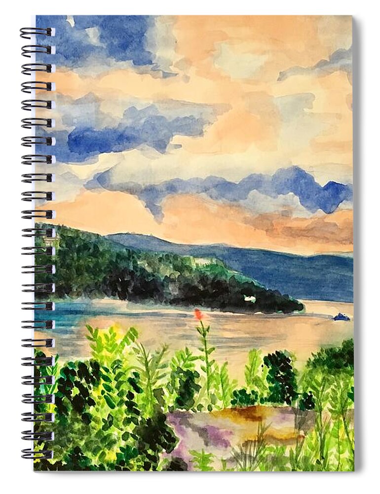 Sunset Spiral Notebook featuring the painting Quiet Waters by Judy Swerlick