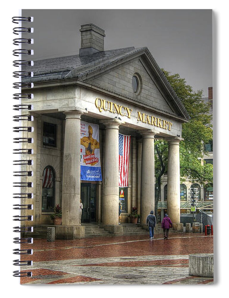 Boston Spiral Notebook featuring the photograph Quincy Market On A Wet Day by David Birchall