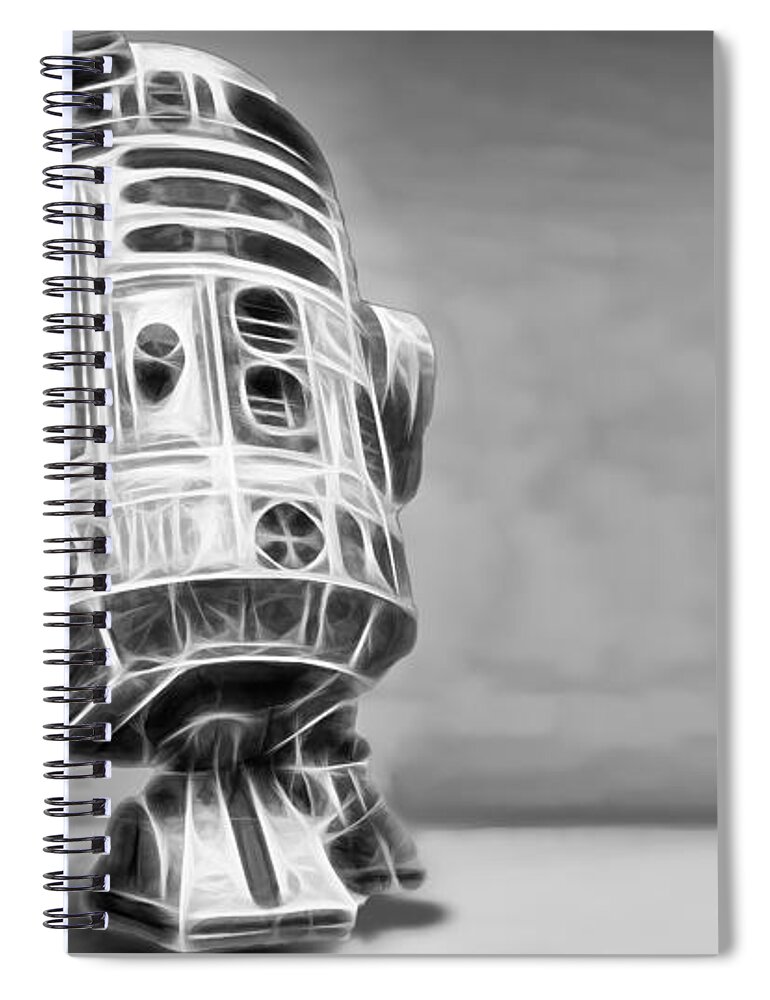 Starwars Spiral Notebook featuring the digital art R2 Feeling Lonely by Scott Campbell