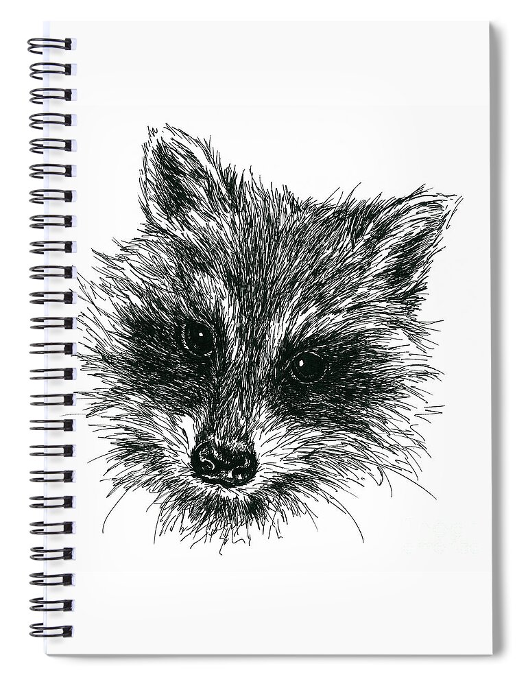 Animal Spiral Notebook featuring the drawing Raccoon Portrait in Ink by MM Anderson