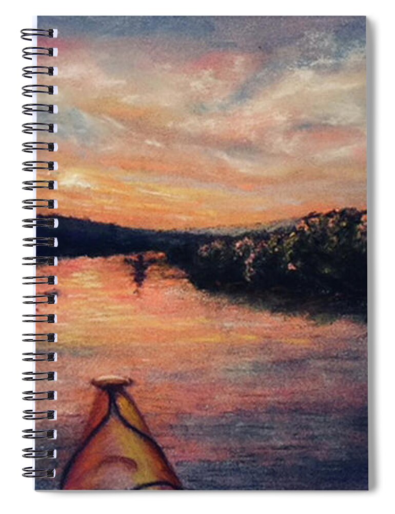 River Spiral Notebook featuring the painting Racing the Sunset by Susan Sarabasha