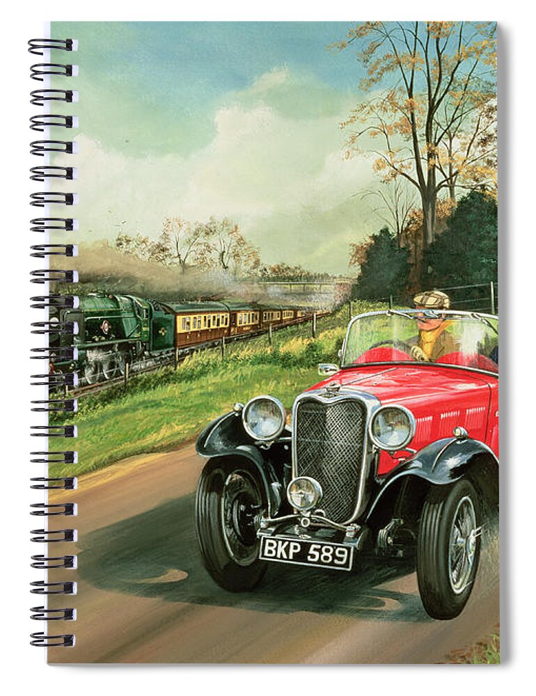 Train Spiral Notebook featuring the painting Racing the Train by Richard Wheatland
