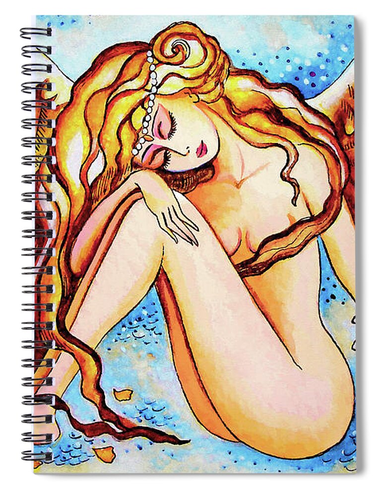 Angel Woman Spiral Notebook featuring the painting Rain Angel by Eva Campbell