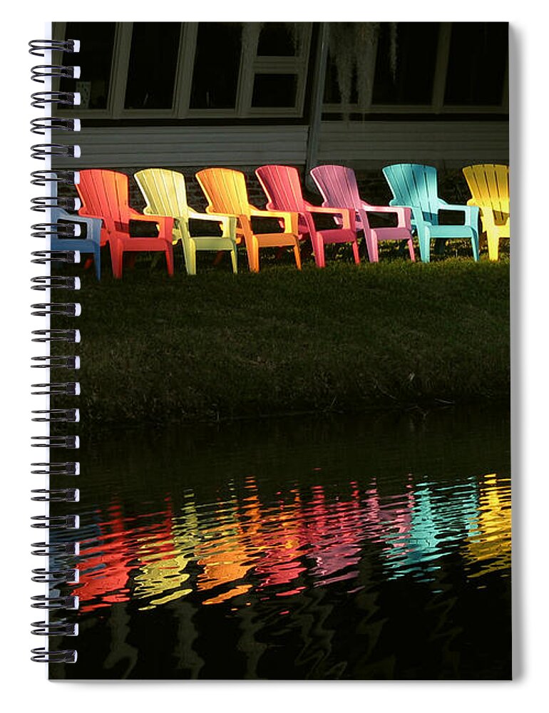 Lounge Spiral Notebook featuring the photograph Rainbow Chairs by Peggy Urban