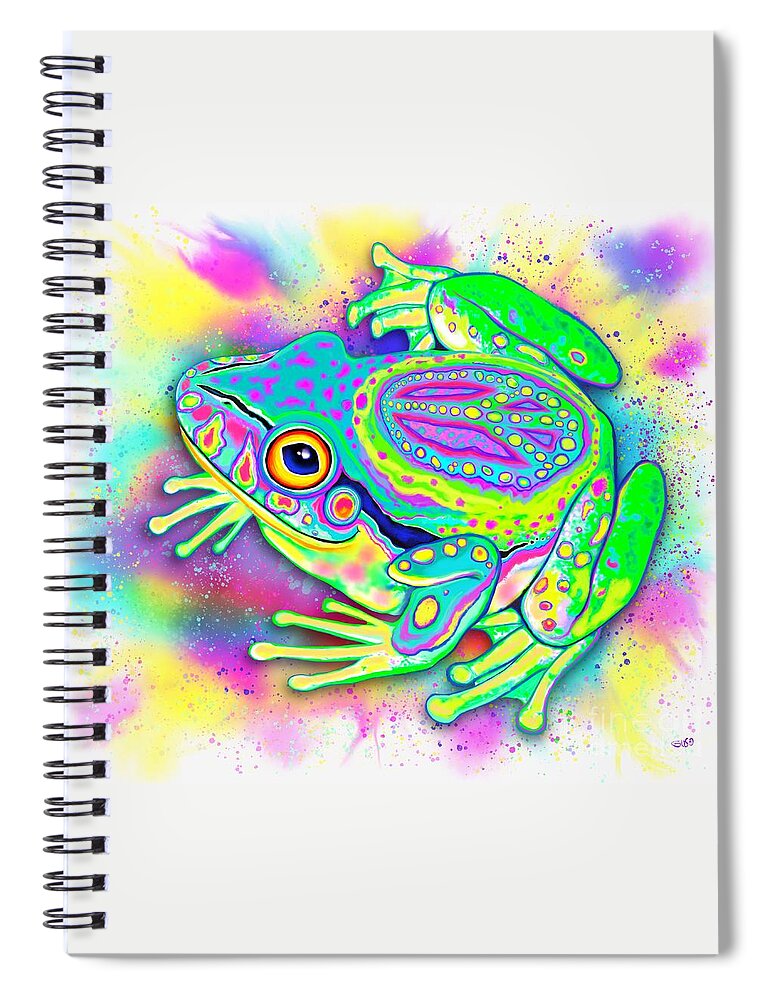 Frog Spiral Notebook featuring the digital art Rainbow Color Peace Frog by Nick Gustafson