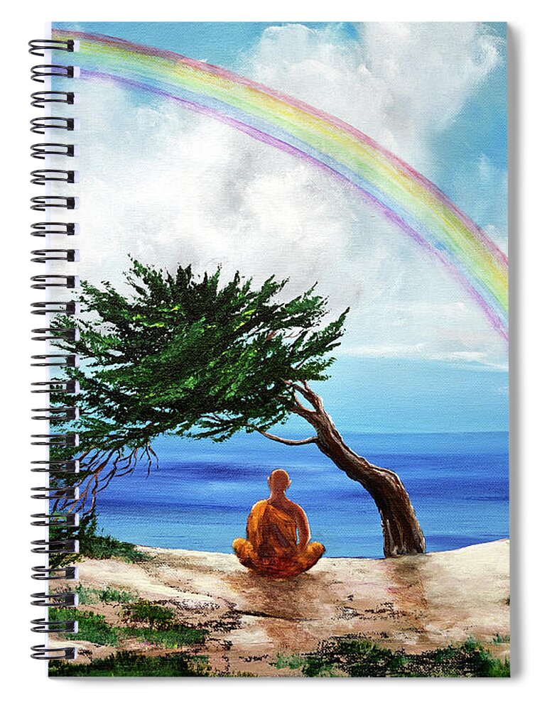 Buddha Spiral Notebook featuring the painting Rainbow of Hope by Laura Iverson