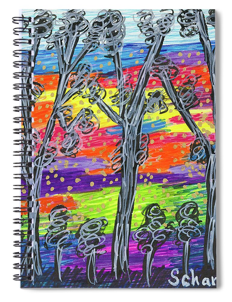 Original Drawing Spiral Notebook featuring the drawing Rainbow Woods by Susan Schanerman