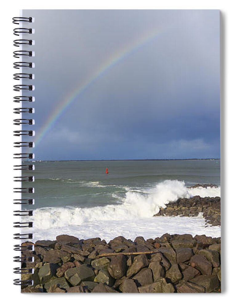 Pacific Ocean Spiral Notebook featuring the photograph Rainbows and Rough Seas by Cathy Anderson