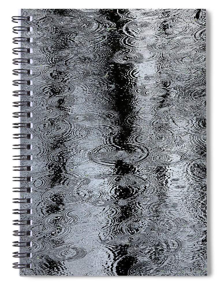 Rain Spiral Notebook featuring the photograph Raindrops on a Pond by Bob Cournoyer