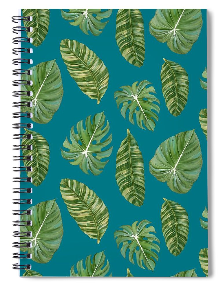 Tropical Spiral Notebook featuring the painting Rainforest Resort - Tropical Leaves Elephant's Ear Philodendron Banana Leaf by Audrey Jeanne Roberts