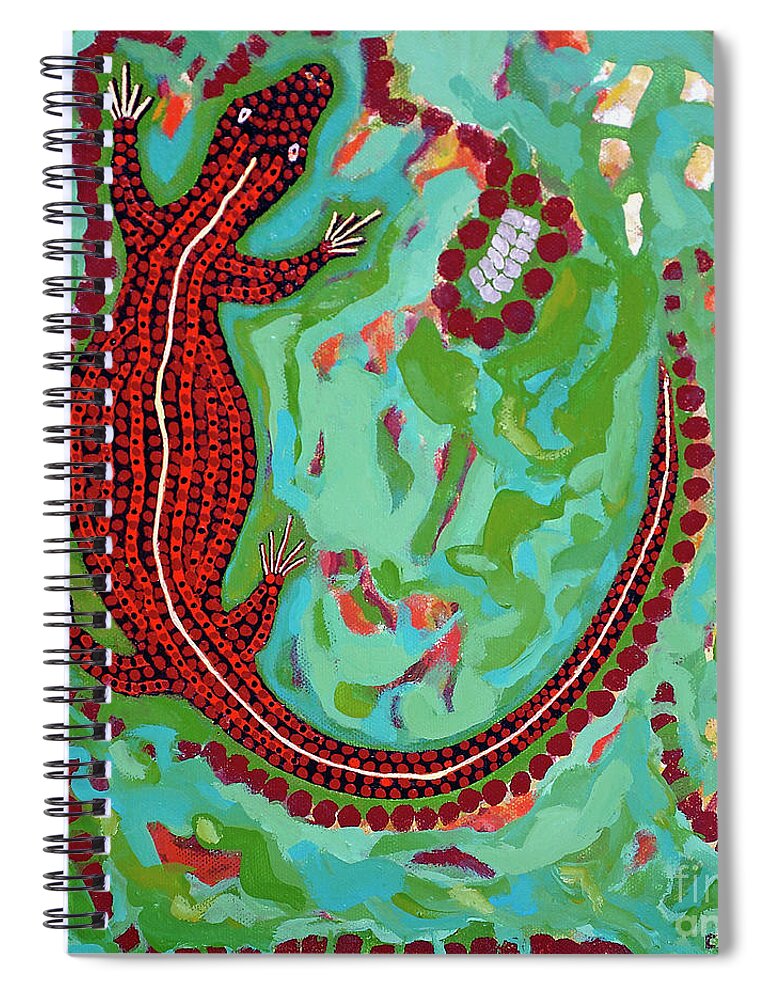 Rainforest Spiral Notebook featuring the painting Rainforest Skink by Cliff Madsen