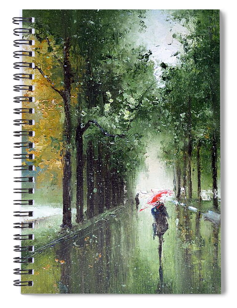 Russian Artists New Wave Spiral Notebook featuring the painting Rainy Autumn by Igor Medvedev