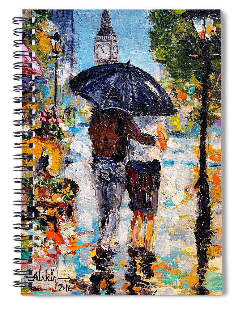 London Spiral Notebook featuring the painting Rainy Day in Olde London Town by Alan Lakin