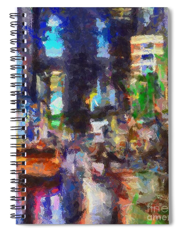 Street Scenes Spiral Notebook featuring the painting Rainy Day In Times Square by Dragica Micki Fortuna