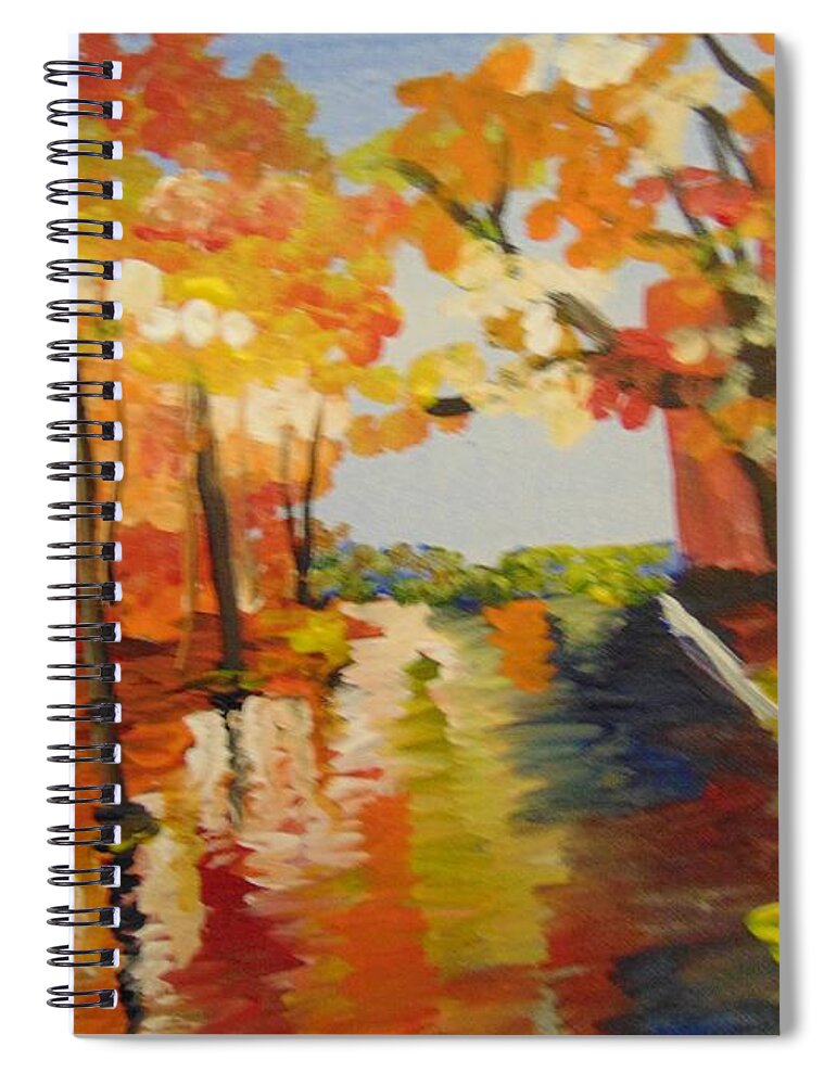 Impressionist Spiral Notebook featuring the painting Rainy Fall Night by Saundra Johnson