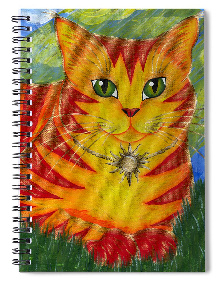 Rajah Spiral Notebook featuring the painting Rajah Golden Sun Cat by Carrie Hawks