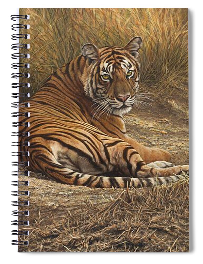 Wildlife Paintings Spiral Notebook featuring the painting Ranthambore Roadblock by Alan M Hunt