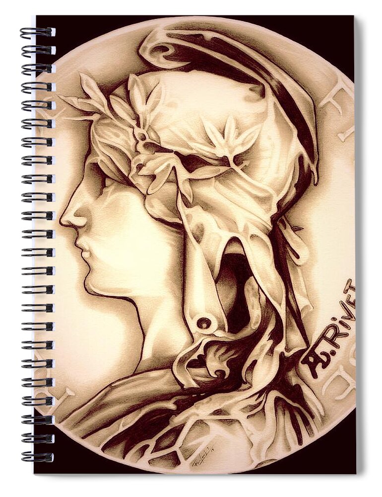 Coin Spiral Notebook featuring the drawing Rasberry 1896 Indochina by Fred Larucci
