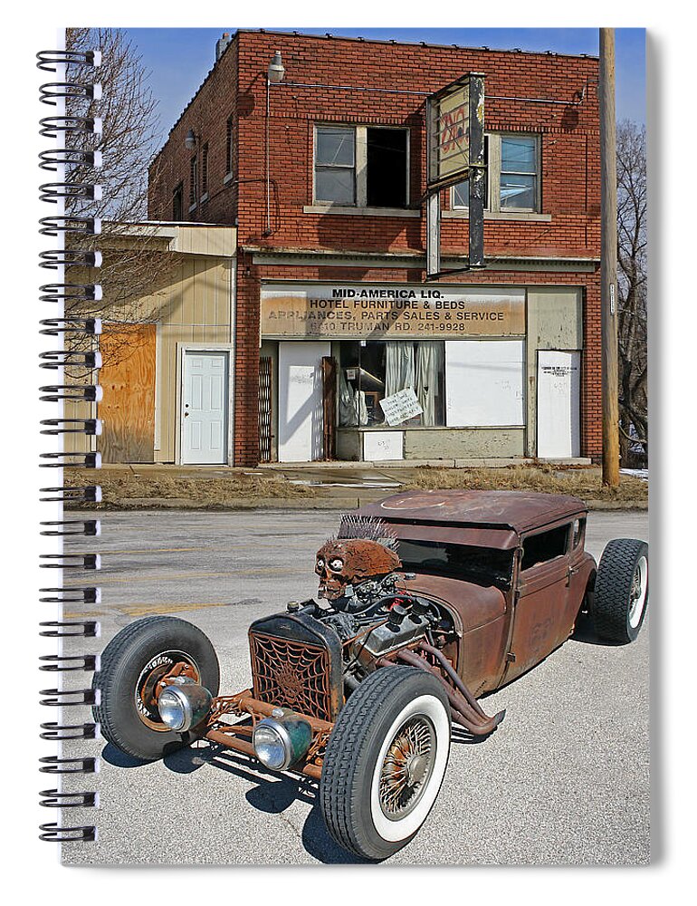 '32 Spiral Notebook featuring the photograph Rat Rod Ratty Builidng by Christopher McKenzie