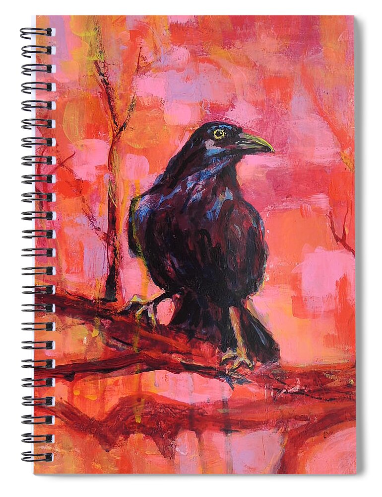 Schiros Spiral Notebook featuring the painting Raven Bright by Mary Schiros