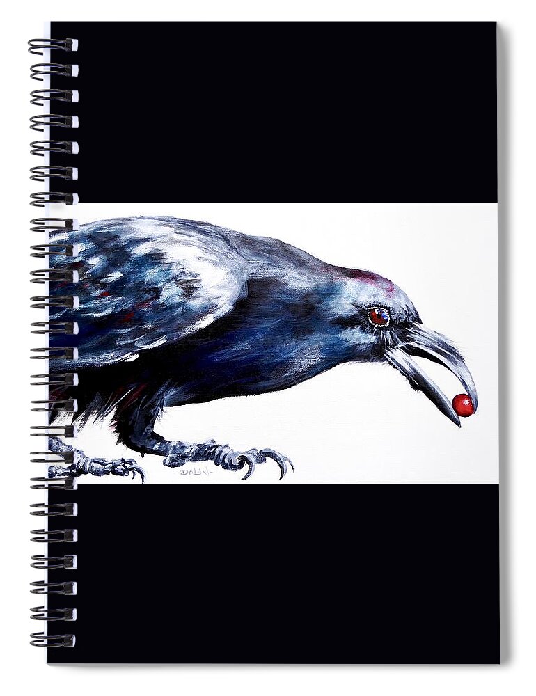 Raven Spiral Notebook featuring the painting Raven with Berry by Pat Dolan