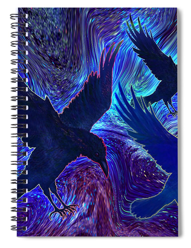 Ravens On Blue Spiral Notebook featuring the painting Ravens on Blue by Teresa Ascone