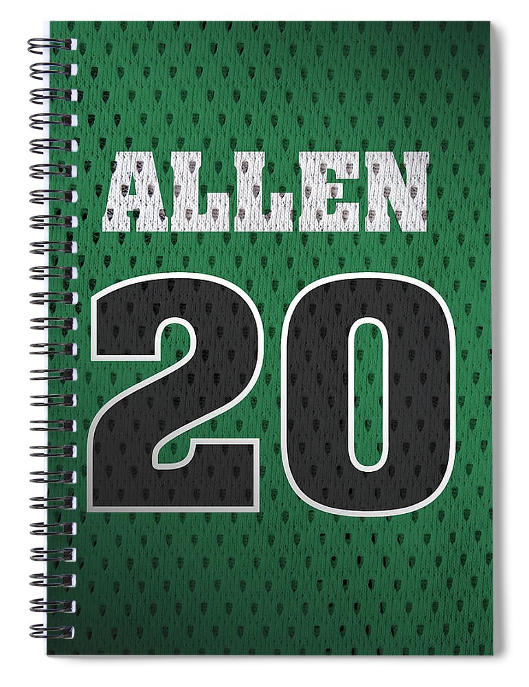 Ray Allen Spiral Notebook featuring the mixed media Ray Allen Boston Celtics Retro Vintage Jersey Closeup Graphic Design by Design Turnpike