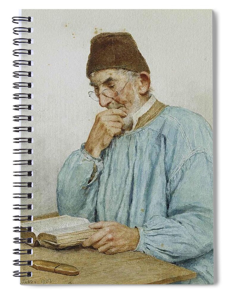 Albert Anker Spiral Notebook featuring the painting Reading grandfather by MotionAge Designs