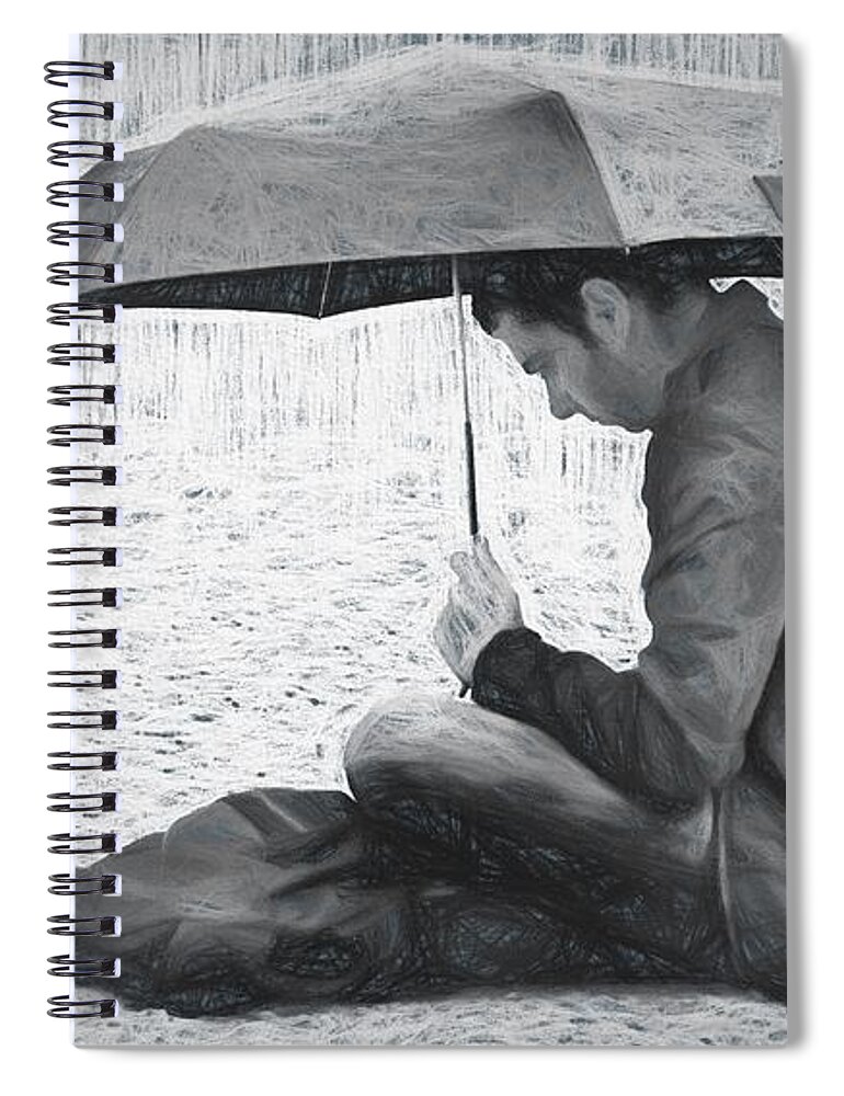 Man Spiral Notebook featuring the photograph Reading in the Rain - Umbrella by Nikolyn McDonald