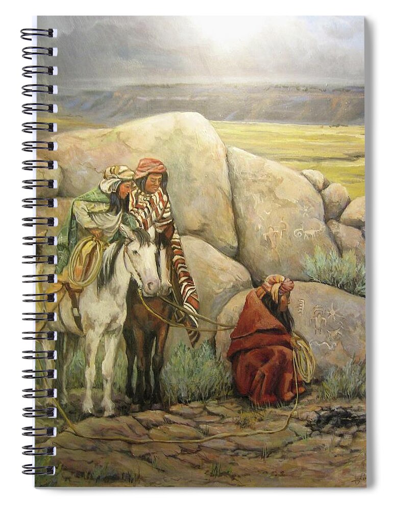 Paiute Indians Spiral Notebook featuring the painting Reading Sign by Donna Tucker