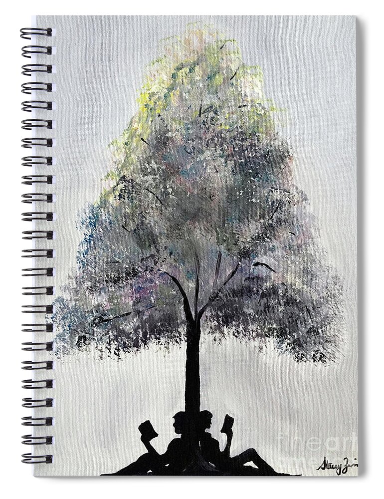 Read Spiral Notebook featuring the painting Reading Tree by Stacey Zimmerman