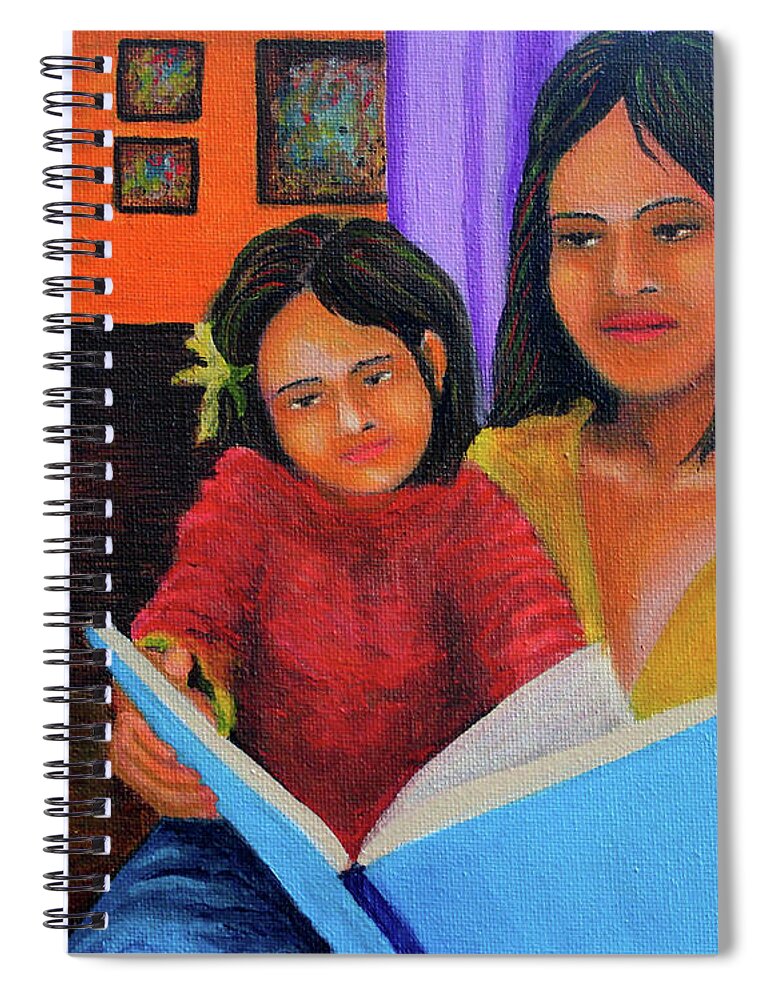 Mother Spiral Notebook featuring the painting Reading with Mom by Cyril Maza