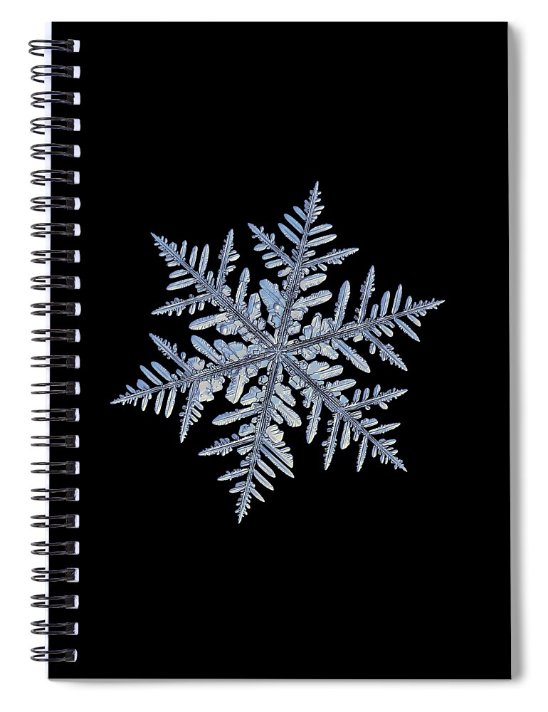 Snowflake Spiral Notebook featuring the photograph Real snowflake - Silverware black by Alexey Kljatov