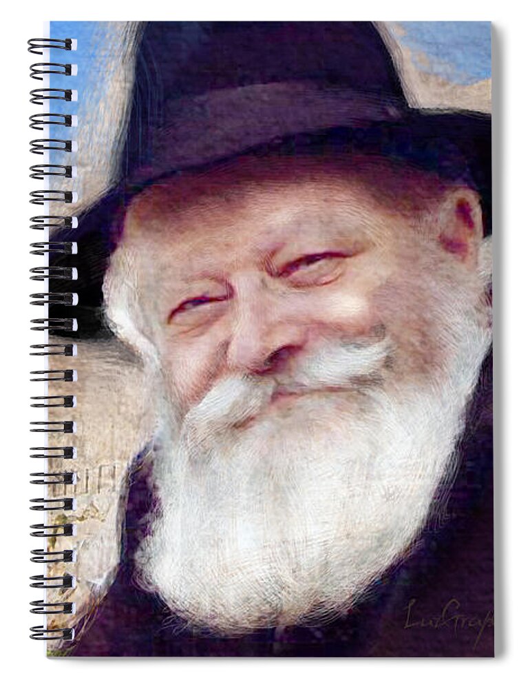 Rebbe Spiral Notebook featuring the digital art Rebbe with Temple by Luz Graphic Studio