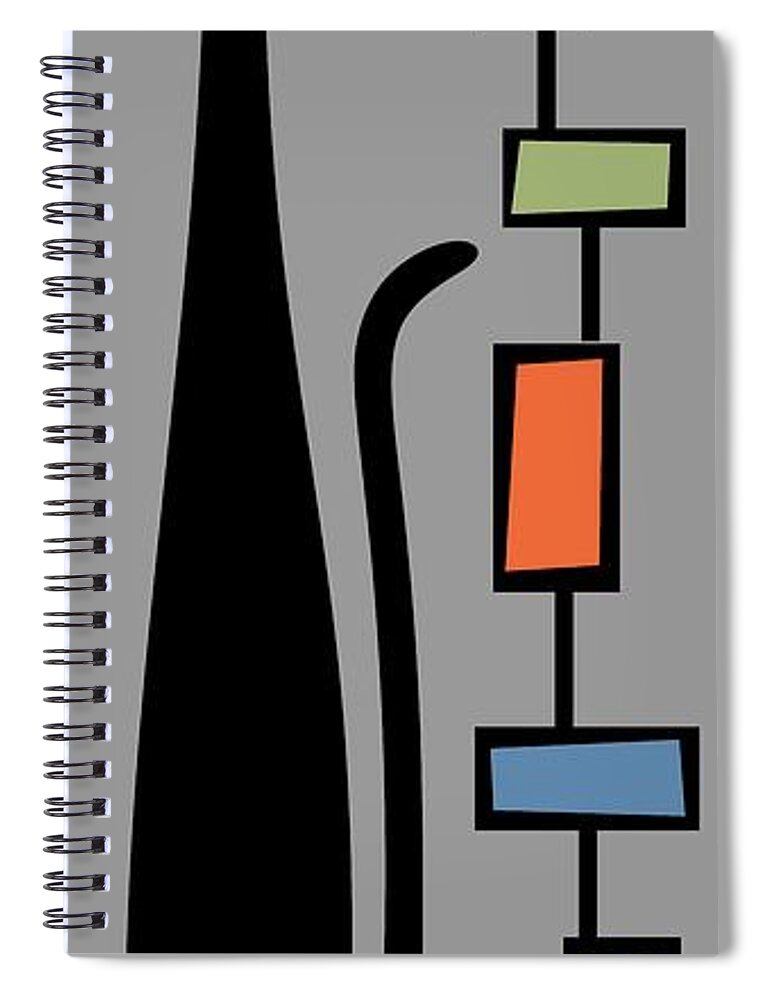  Spiral Notebook featuring the digital art Rectangle Cat 2 on Gray by Donna Mibus